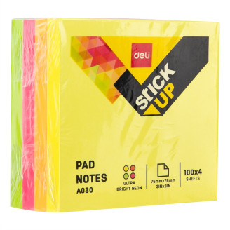 NOTES ADEZIV 76*76MM 4 CULORI NEON 400 FILE DELI NOTES ADEZIV 76*76MM 4 CULORI NEON 400 FILE DELI