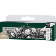 PITT ARTIST PEN SOFT BRUSH SET 4 BUC ALB+NEGRU FABER-CASTELL