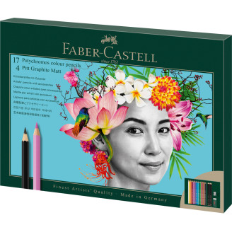SET CADOU 17 CREIOANE COLORATE POLYCHROMOS + 4 CREIOANE GRAFIT MATT + ACCESORII FABER-CASTELL