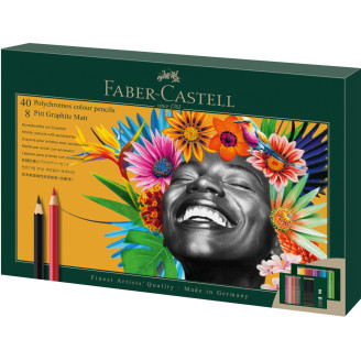 SET CADOU 40 CREIOANE COLORATE POLYCHROMOS + 8 CREIOANE GRAFIT MATT + ACCESORII FABER-CASTELL