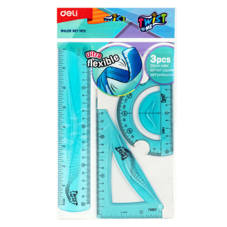 SET GEOMETRIE 3 PIESE FLEXIBIL TWIST ME COLOR (RIG.20, ECH.13CM, RAPORTOR) DELI SET GEOMETRIE 3 PIESE FLEXIBIL TWIST ME COLOR (RIG.20, ECH.13CM, RAPORTOR) DELI